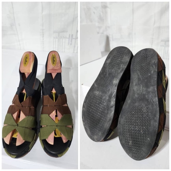 Authentic SALVATORE FERRAGAMO Colorblock Pattern Slingback Sandals Green/Brown - Picture 7 of 13